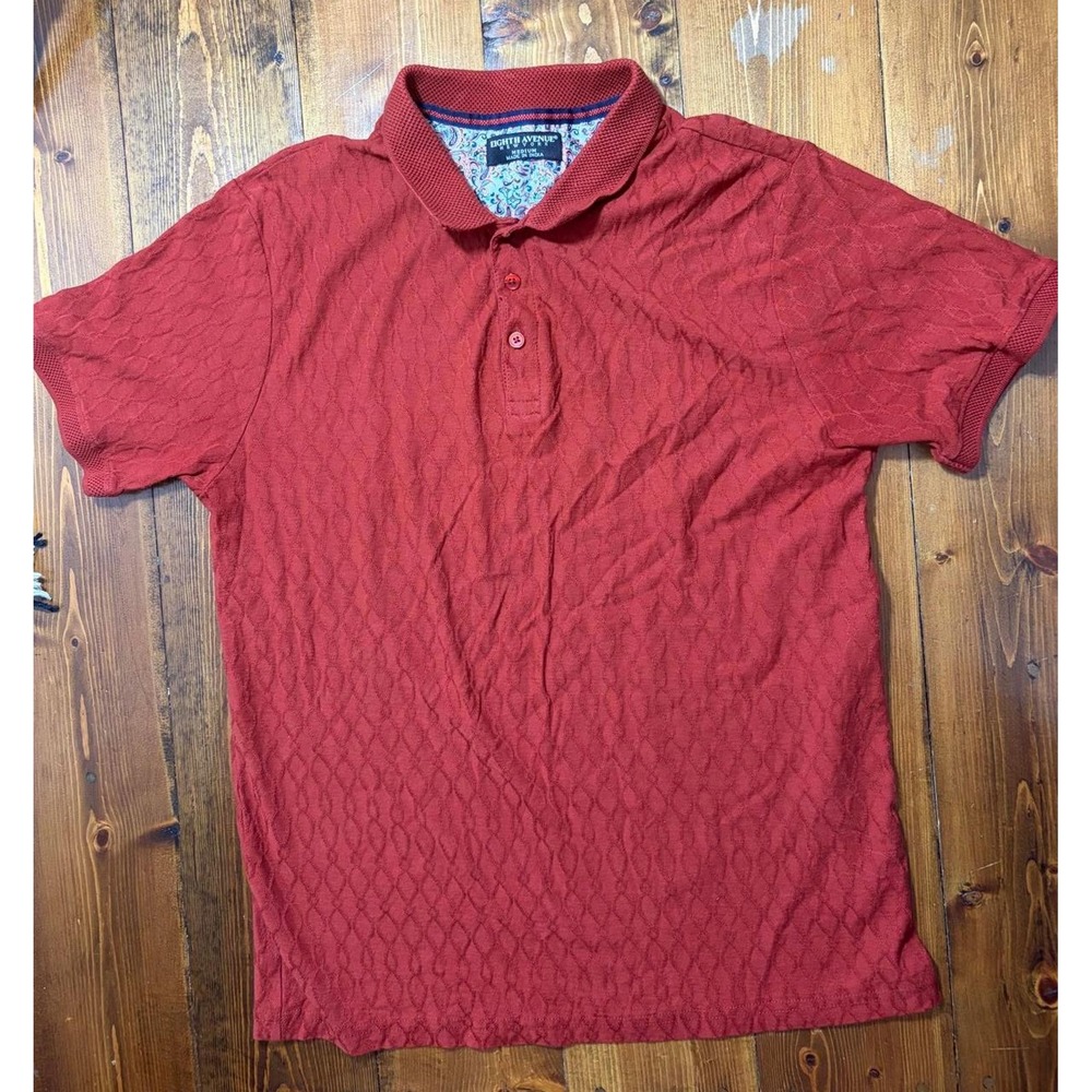 Eighth Avenue New York Polo Shirt Mens Medium Red Textured Diamond Knit Paisley‎
